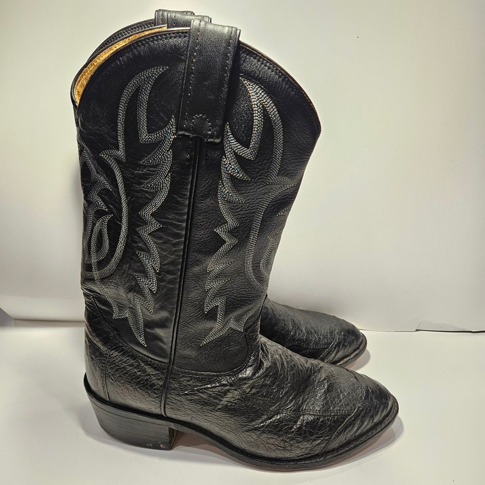 Tony Lama Mens Black Ostrich Leg Cowboy Boots Y2060 Pointed Toe 8 EE Made in USA